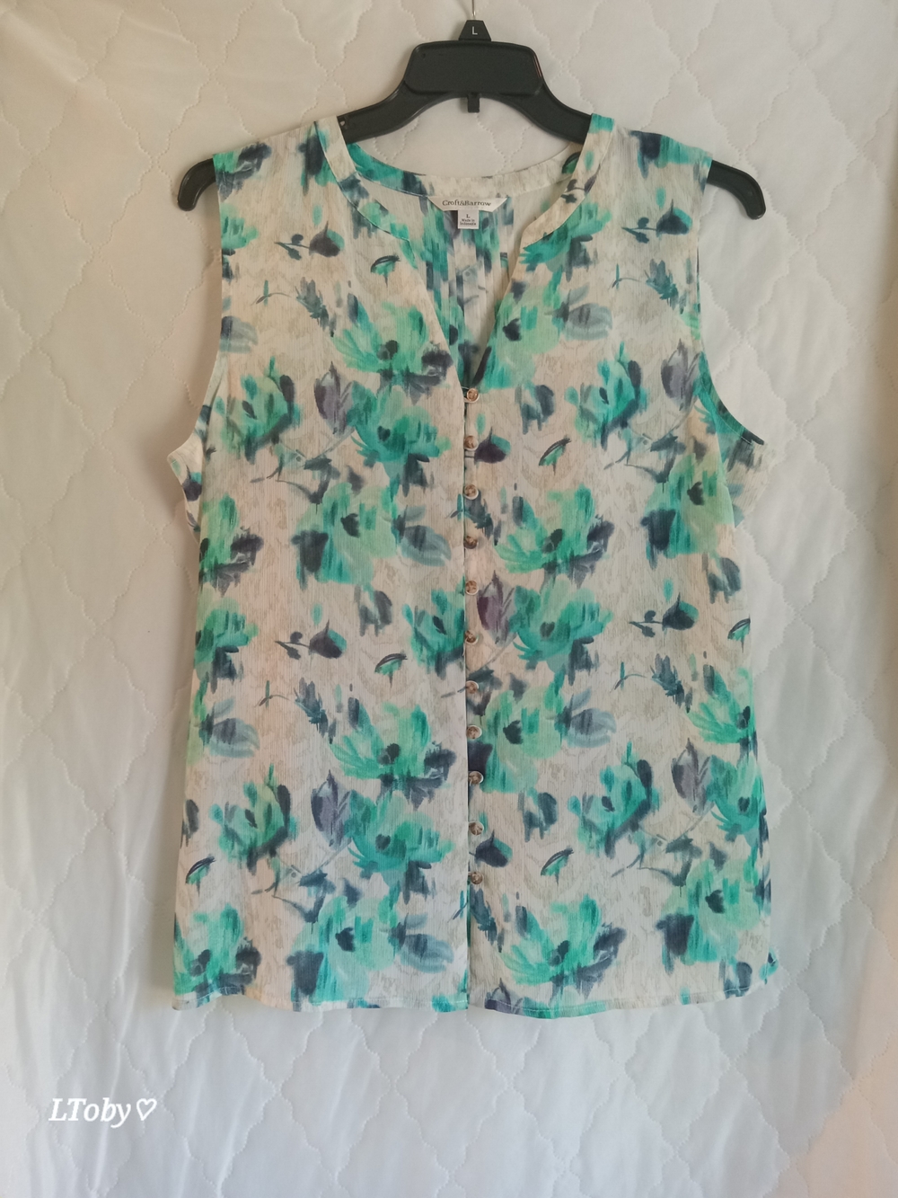 croft & barrow Sleeveless Floral Button-Front Top in Teal and Navy